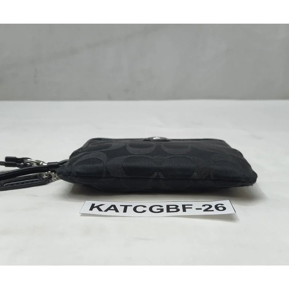 Coach Signature Black Canvas Credit Card Zip Around Square Wristlet Wallet